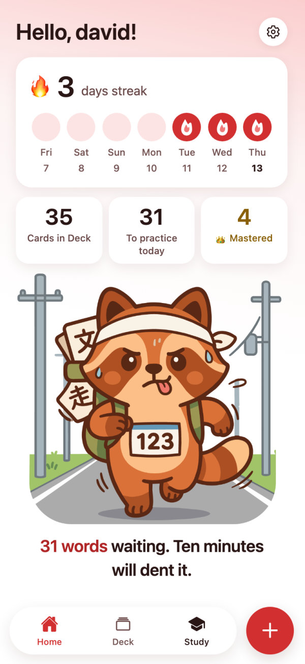 Home screen with 31 words waiting for review